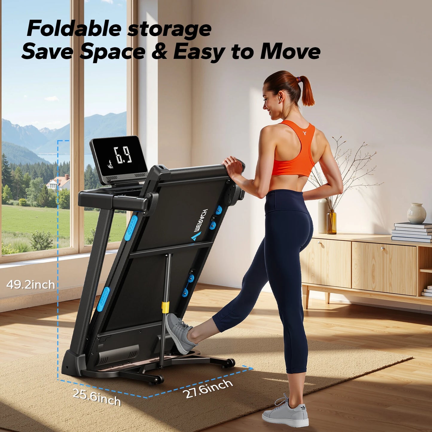 MERACH Foldable Treadmill T12 Incline Quiet Treadmills Double Deck Technology 4 Silicone Shock Cushion Heart Rate Monitoring
